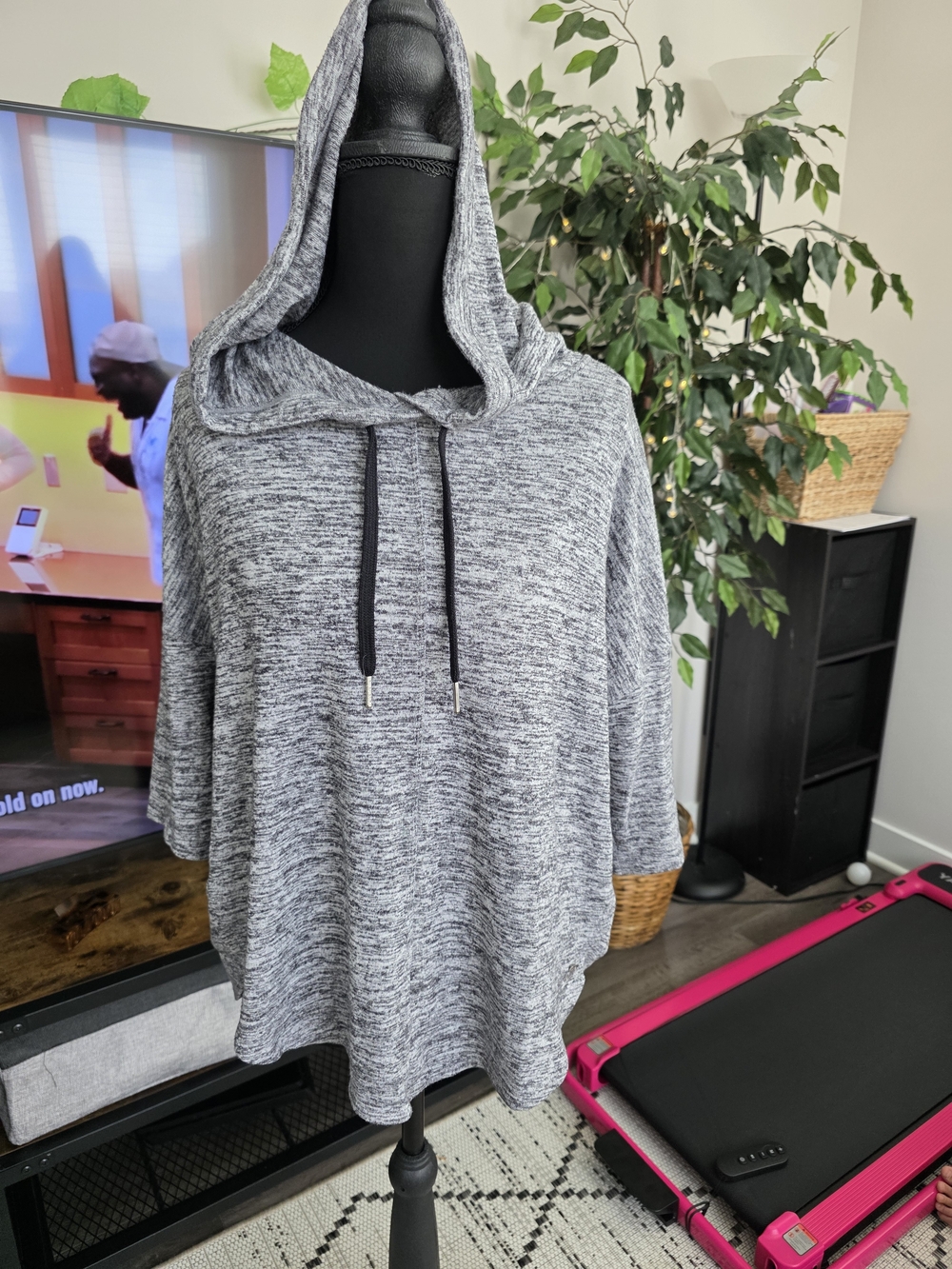 Calvin Klein Heather Gray Hooded Pullover Knit